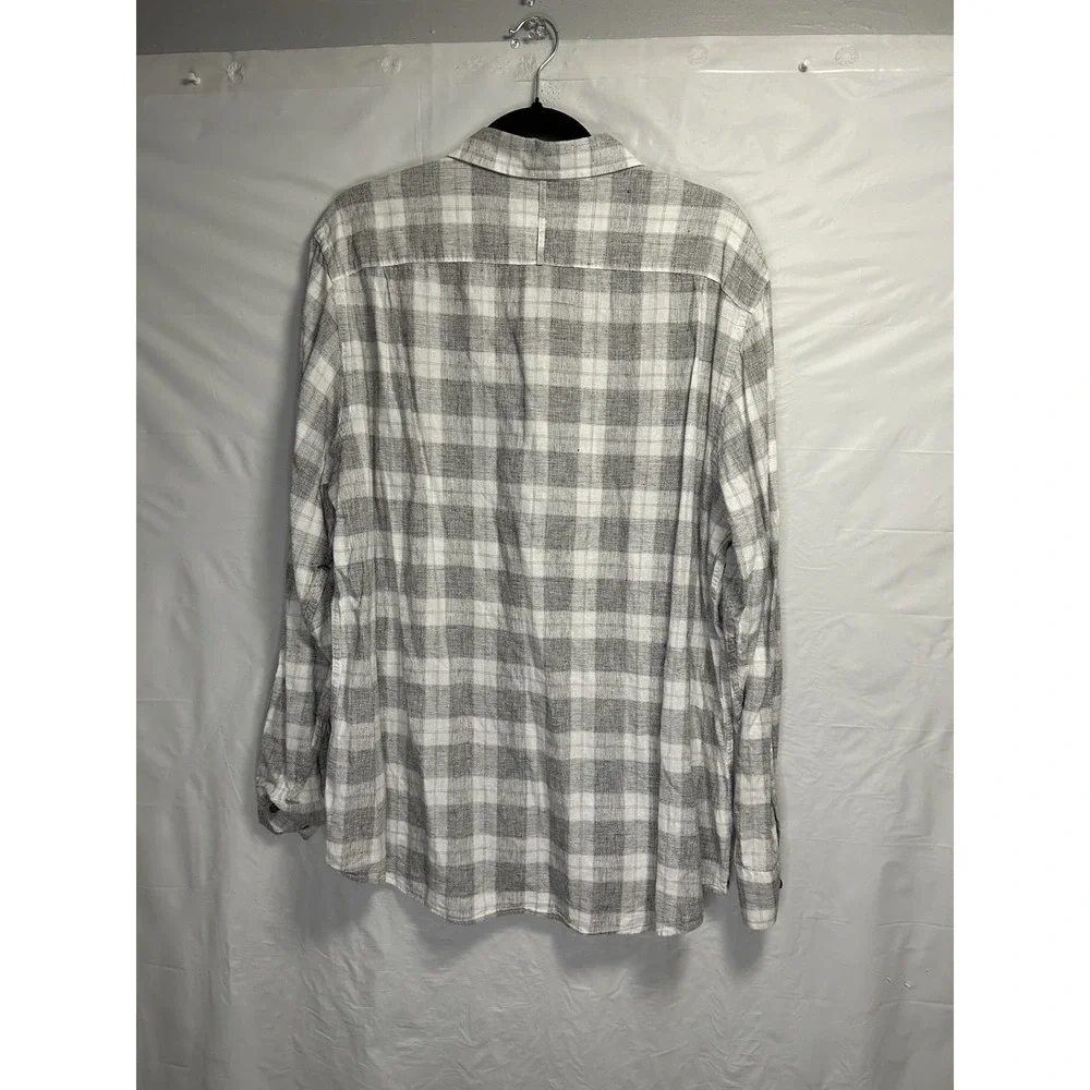Banana Republic Shirt Men's XL Button Up White Plaid Linen Cotton Lightweight‎